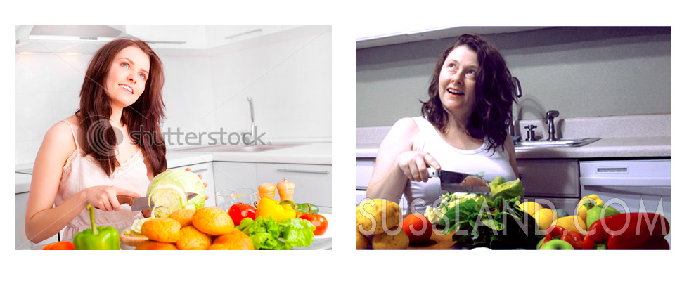 a comparison of stock photo with models in a model environment with actual people