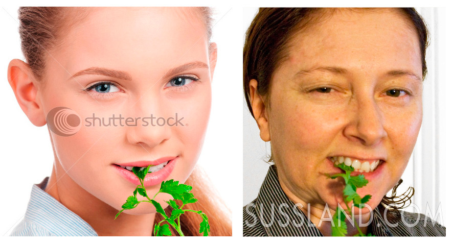 a comparison of stock photo with models in a model environment with actual people